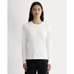 Everlane Women's Slim Long-Sleeve Crew Neck in Essential Cotton Sweater in Whit…